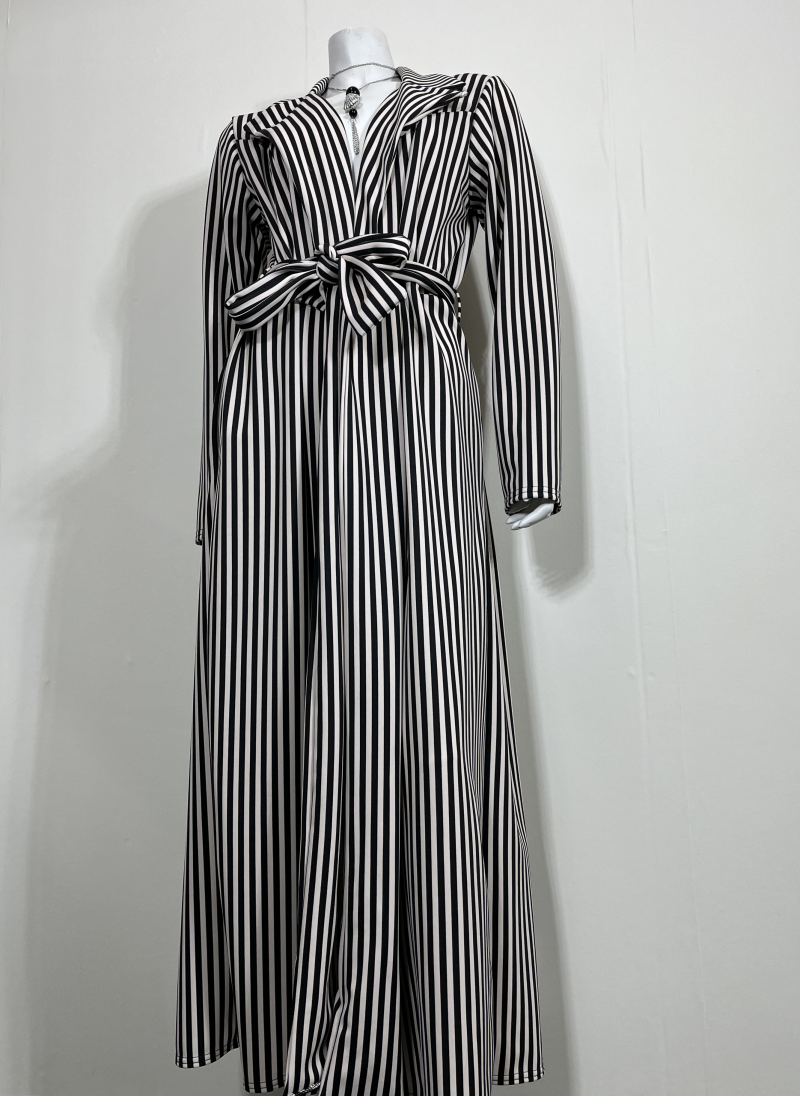 Maxi Cardigan - Black & Beige Stripe - Image 2