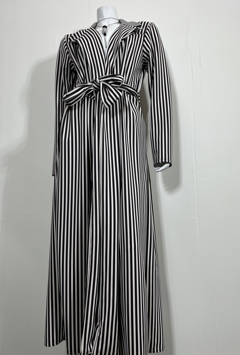 Maxi Cardigan - Black & Beige Stripe - Image 3