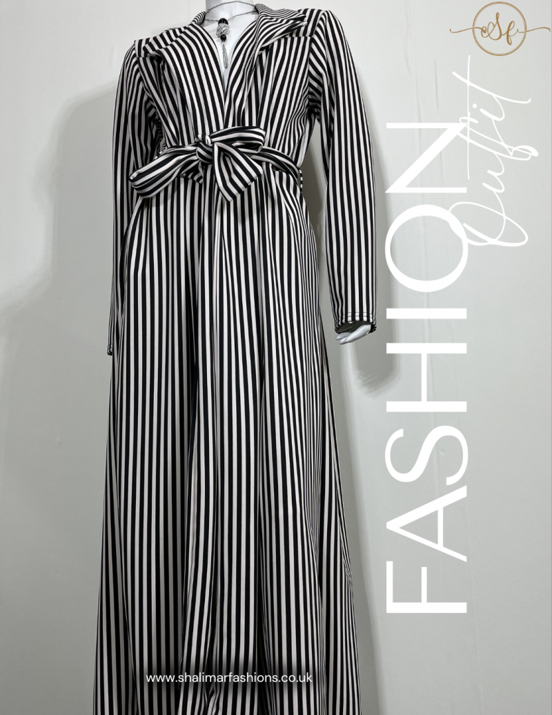 Maxi Cardigan - Black & Beige Stripe