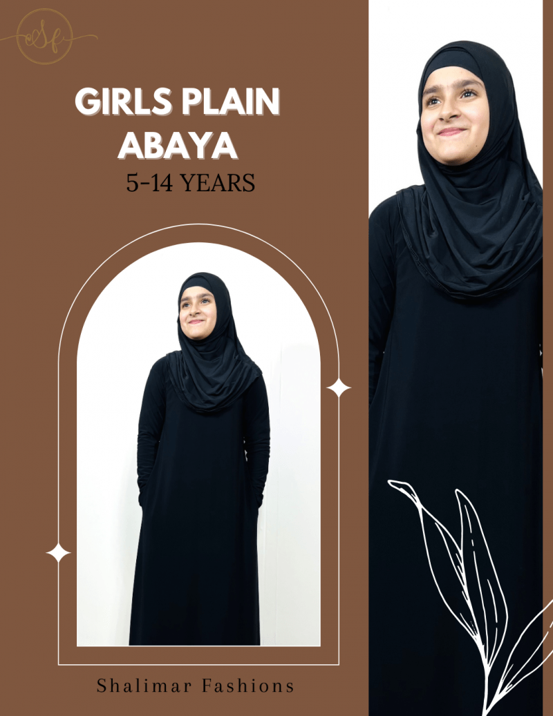 Girls Black Long Madrassa Abaya (5 -14 Years)