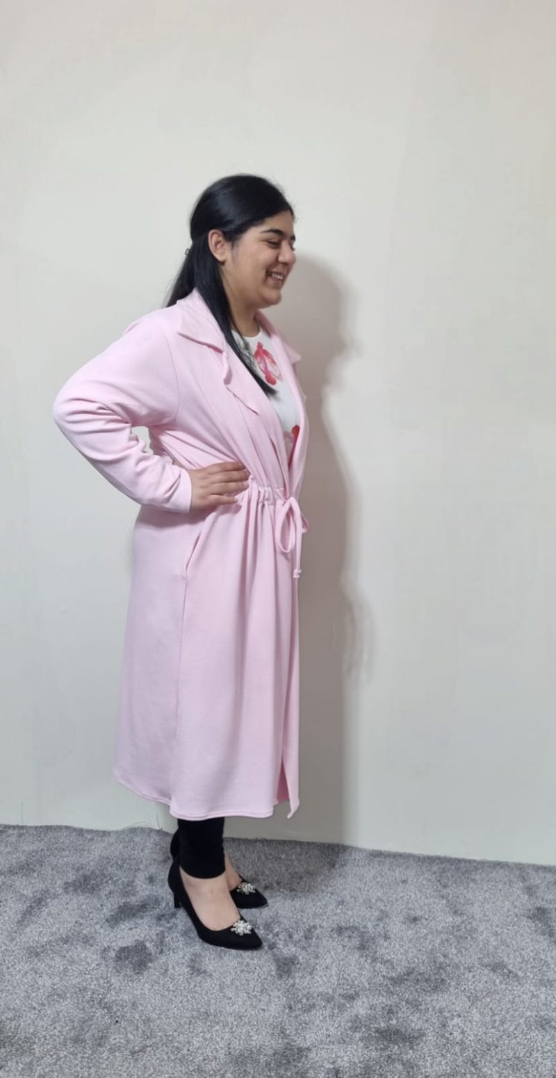 Light Pink Collared Cardigan 3/4 Length - Image 2