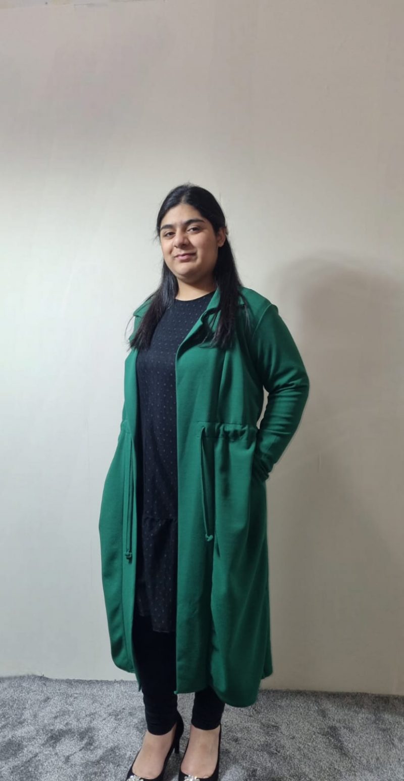 Emerald Green Collared Cardigan 3/4 Length - Image 2