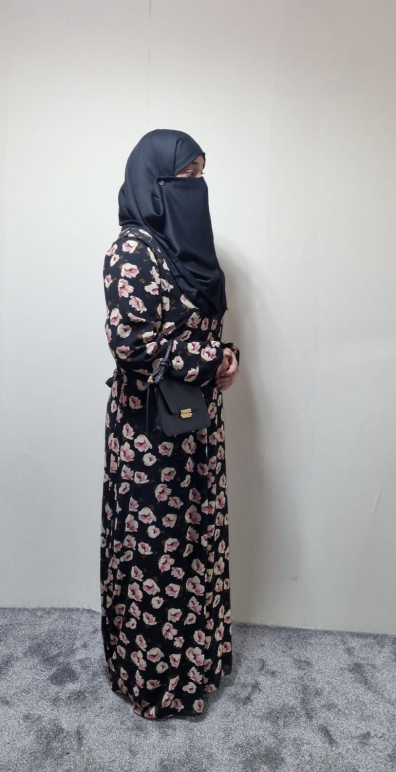 Aiza Black Floral Maxi Dress/ Abaya Size 50" to 58" - Image 2