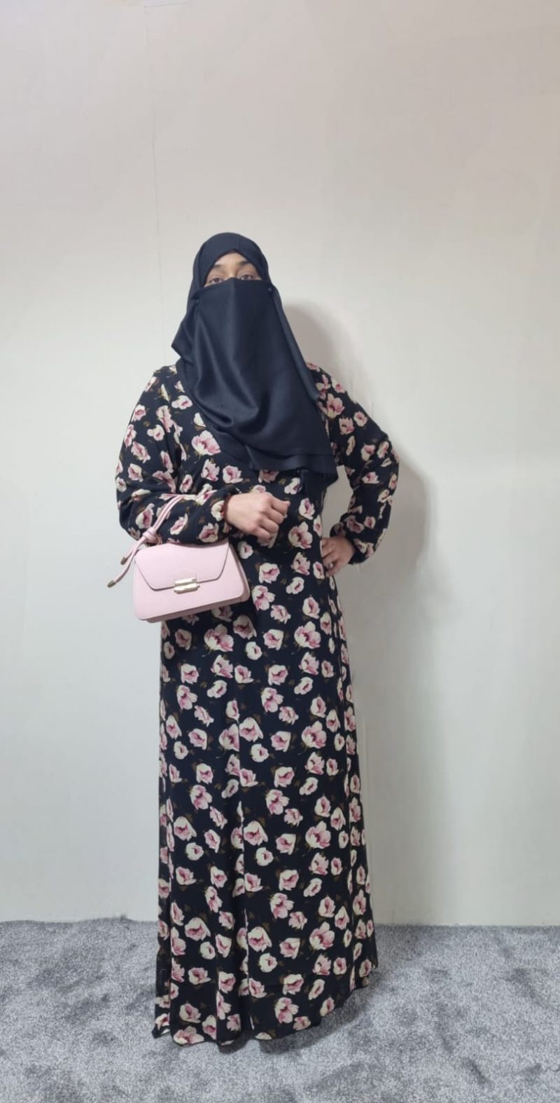 Aiza Black Floral Maxi Dress/ Abaya Size 50" to 58"
