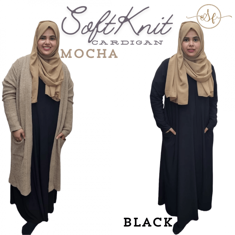 Soft Knitted Midi Length Cardigan for Women with Full-Length Sleeves in Black Mocha 2 Pockets Made In UK
