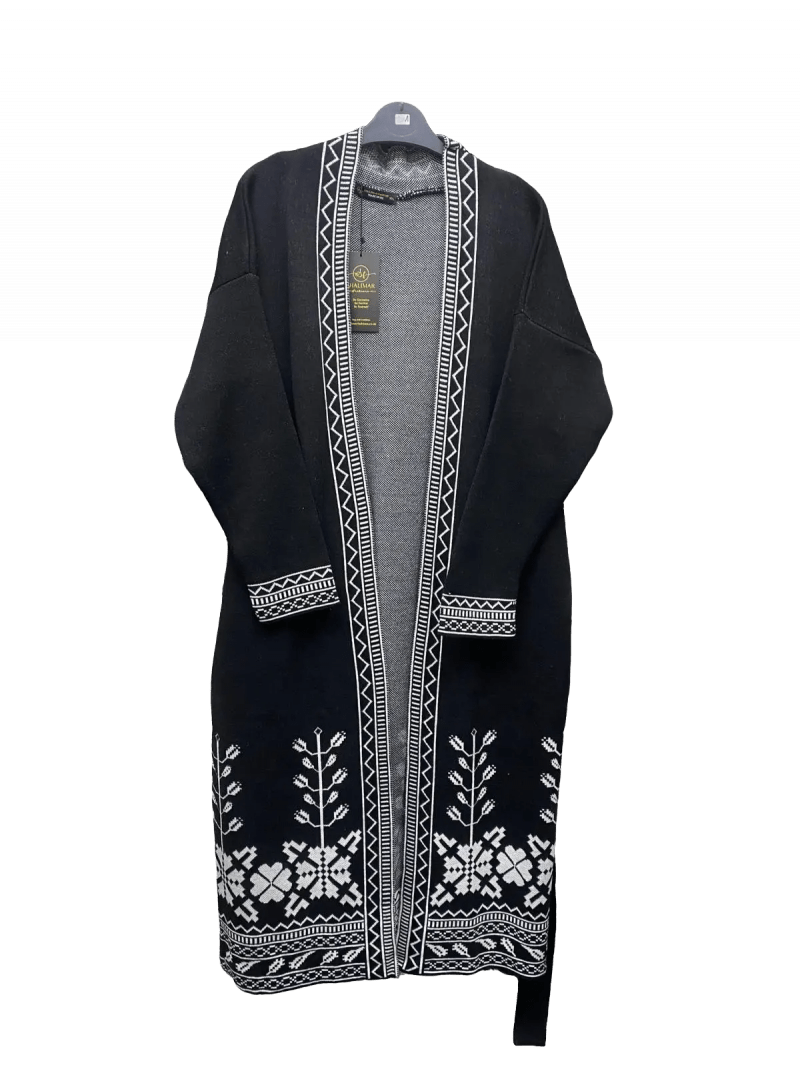Women's New Stylish Long Printed Knitted Jumper Long Sleeve Open Front Cardigan 100% acrylic Sizes S/M, To L/XL, Black & White, Grey & Black Knitwear - Image 2