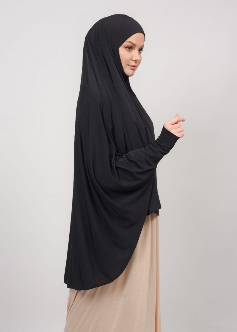 Premium Quality Women's Black Hijab With sleeve Viscos Cotton, Made In Türkiye , Ladies, Islamic,Muslim,Namaz,Ummrah,Hajj,Ramadan