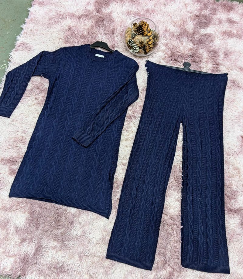 Women's Cable Knitted Co-Ord Set for Women - Wide Leg Trouser and Long Sleeve Top in Black, Grey, and Navy - Womenswear, Suits - Image 2