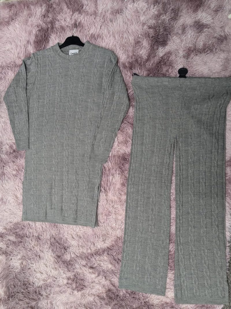 Women's Cable Knitted Co-Ord Set for Women - Wide Leg Trouser and Long Sleeve Top in Black, Grey, and Navy - Womenswear, Suits - Image 3