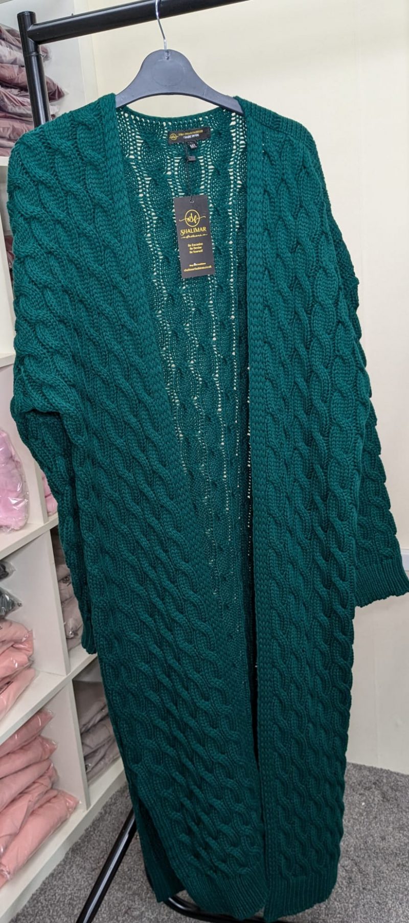 Women's Knitted Cable Jumper in Green for Winter S/M and M/L - Knitwear, Womenswear Long Sleeve Comfort Knitting