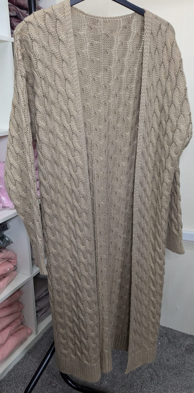 Women's Knitted Cable Jumper in Brown for Winter S/M and M/L - Knitwear, Womenswear Long Sleeve Comfort Knitting