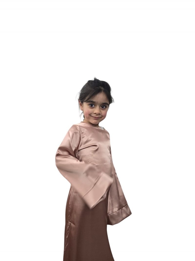 Girls Satin Long Dress Children' Kids Flare Sleeve Dress Ramadan Abaya, Jilbab, Black, Pink,Brown,Green - Image 7