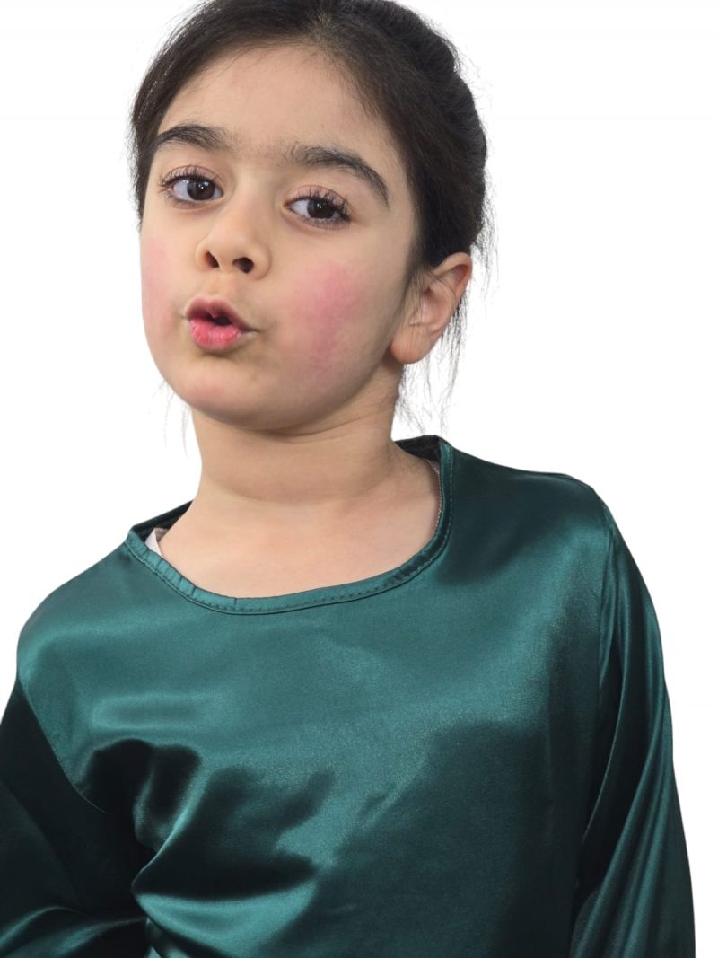 Girls Satin Long Dress Children' Kids Flare Sleeve Dress Ramadan Abaya, Jilbab, Black, Pink,Brown,Green - Image 2