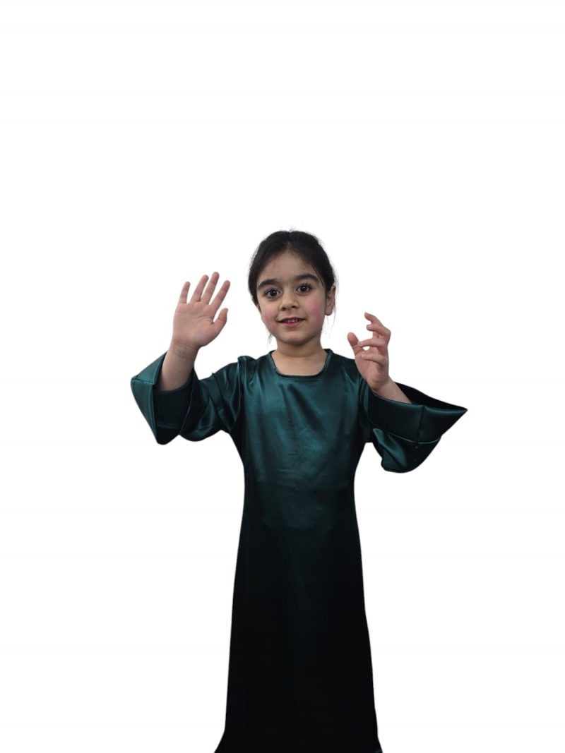 Girls Satin Long Dress Children' Kids Flare Sleeve Dress Ramadan Abaya, Jilbab, Black, Pink,Brown,Green - Image 9