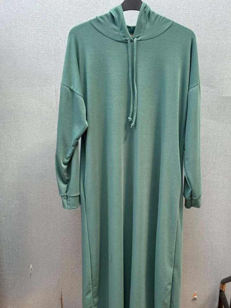 Stylish Summer Cotton Hoodie Dress Abaya Maxi Length Soft With Pockets in Black Pink and Green Colors Womens Girls - Image 7