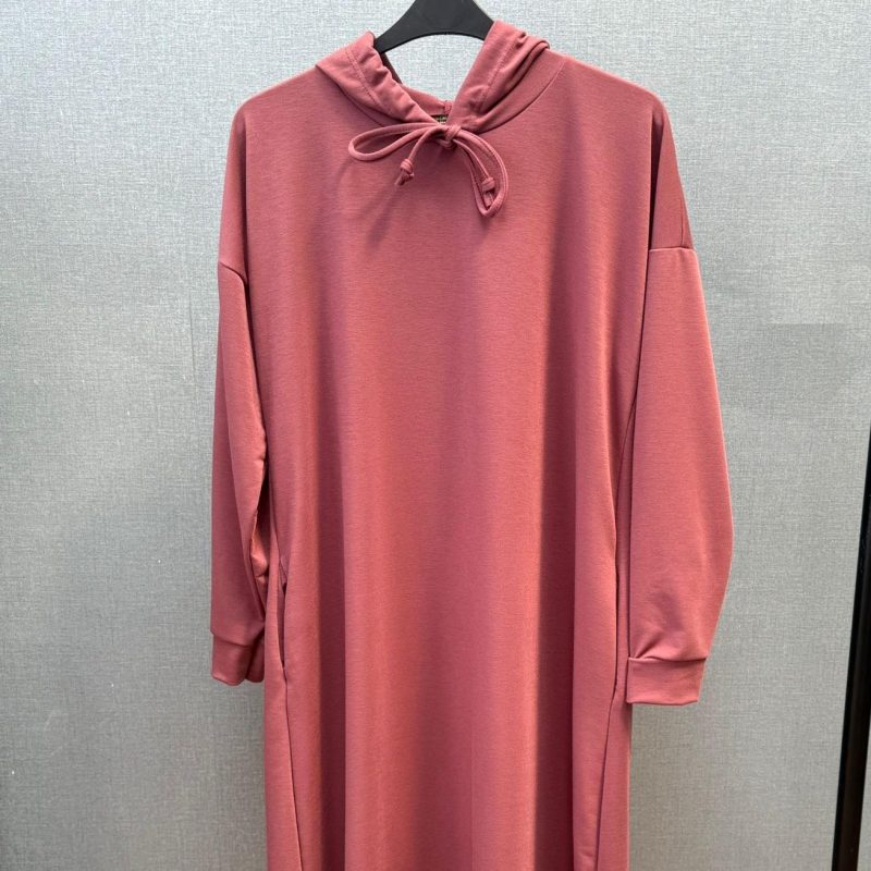 Stylish Summer Cotton Hoodie Dress Abaya Maxi Length Soft With Pockets in Black Pink and Green Colors Womens Girls - Image 10