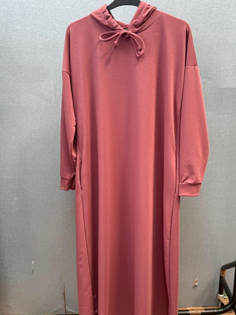Stylish Summer Cotton Hoodie Dress Abaya Maxi Length Soft With Pockets in Black Pink and Green Colors Womens Girls - Image 5