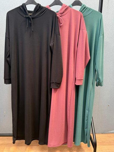 Stylish Summer Cotton Hoodie Dress Abaya Maxi Length Soft With Pockets in Black Pink and Green Colors Womens Girls