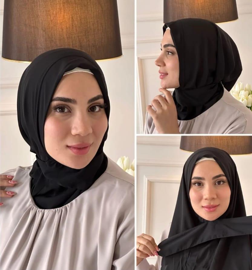 Women's Instant Hijab With Button Easy Wear work Gym Running Lycra Fabric