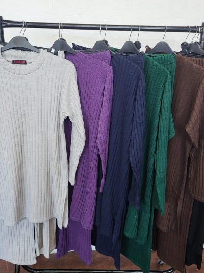 New Women's Winter, Warm Rib Knitted Co-Ord Acrylic Knitwear Formal Comfortable Black Green Grey Navy Purple Machine Washable