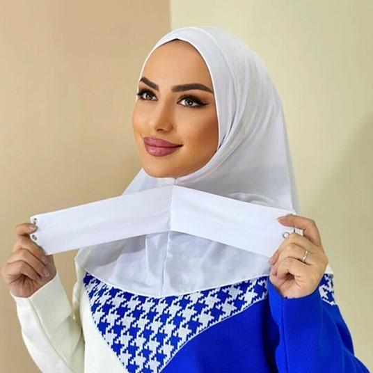 Women's Instant Hijab With Button Easy Wear work Gym Running Lycra Fabric - Image 4