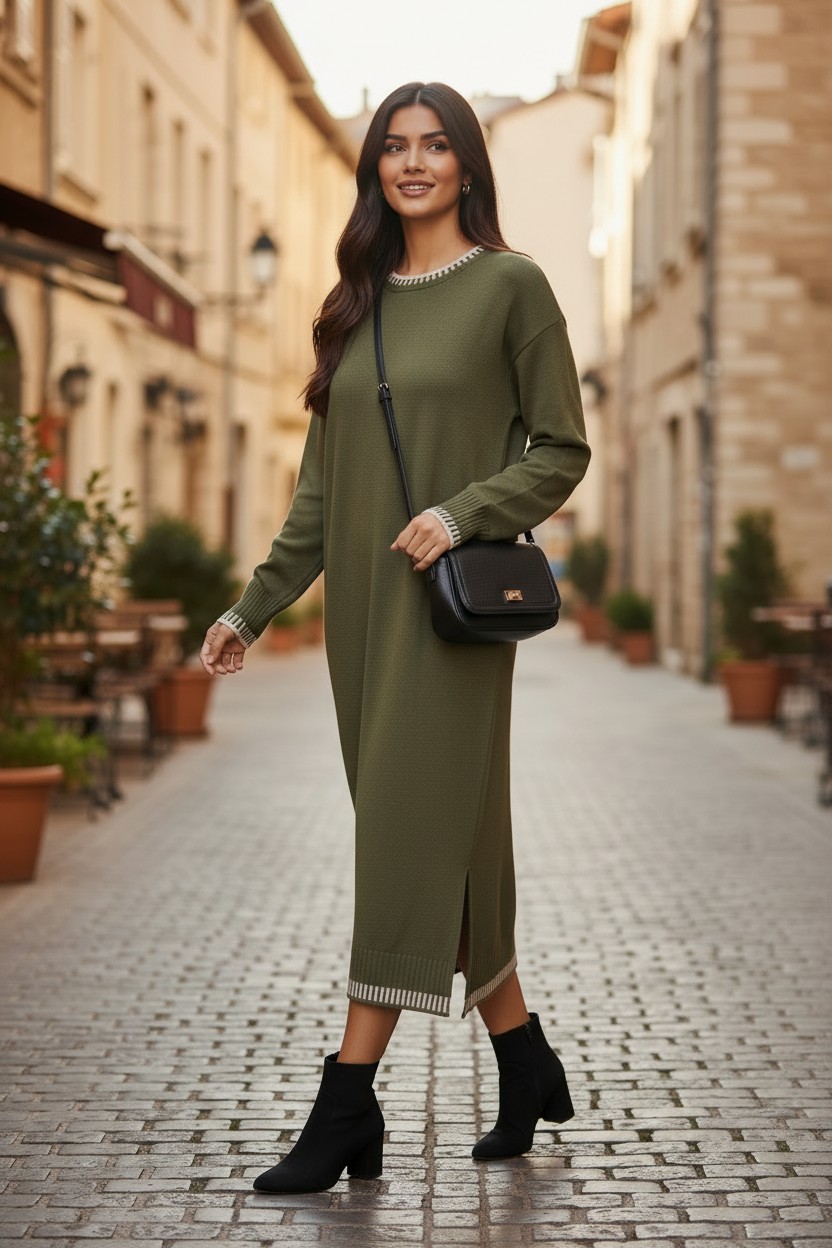 Womens Girls Avery contrast trim knit jumper Midi Lenght - Image 3