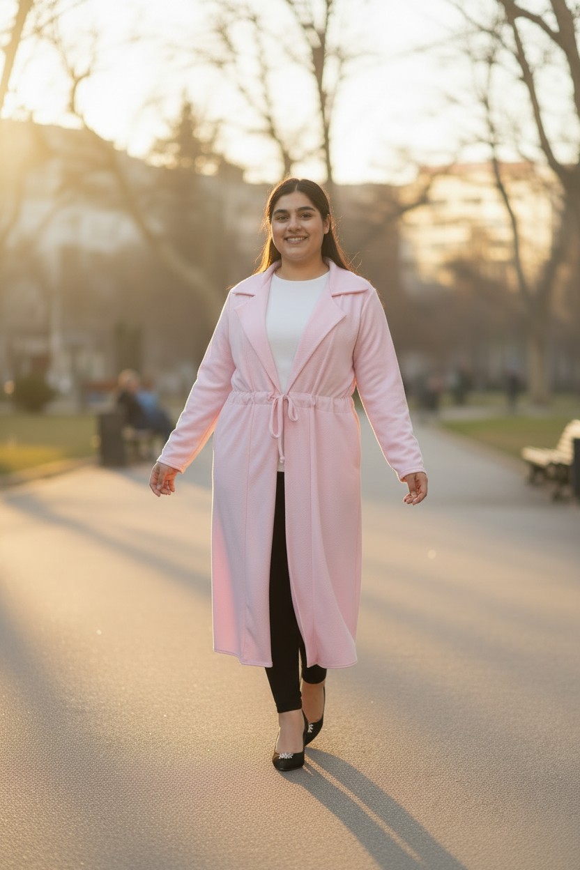 Women's Full Sleeve knee Length Cardigan With Belt Pockets Coats - Image 5