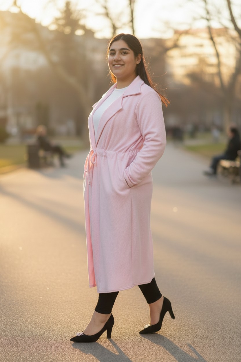 Women's Full Sleeve knee Length Cardigan With Belt Pockets Coats - Image 6