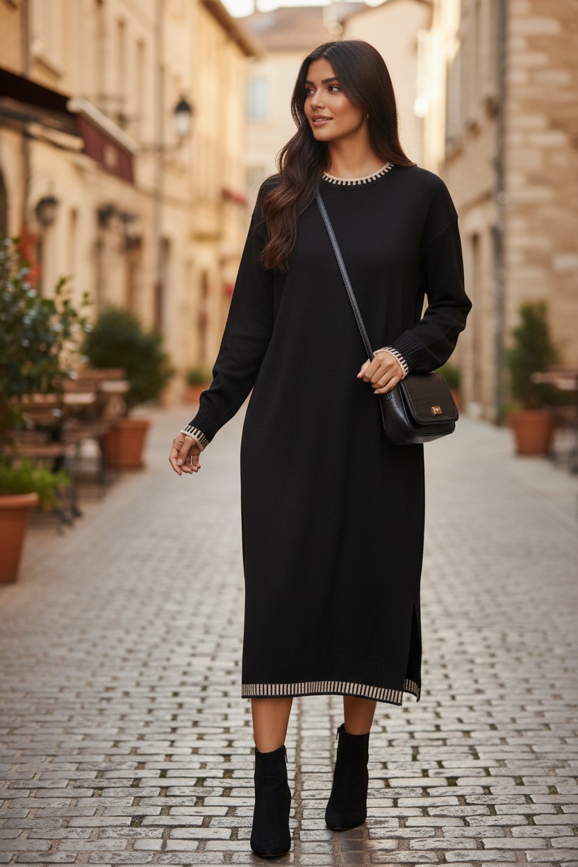 Womens Girls Avery contrast trim knit jumper Midi Lenght - Image 5