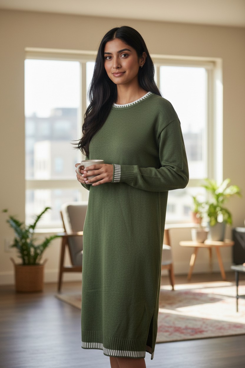 Womens Girls Avery contrast trim knit jumper Midi Lenght - Image 6
