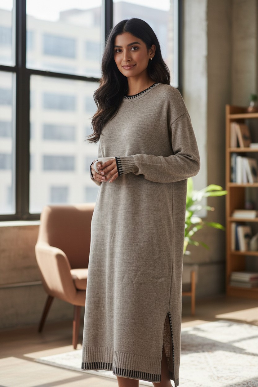 Womens Girls Avery contrast trim knit jumper Midi Lenght - Image 4