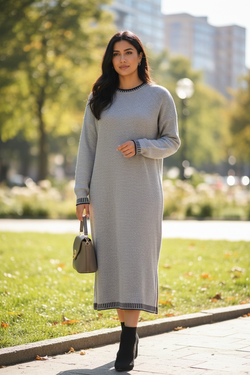 Womens Girls Avery contrast trim knit jumper Midi Lenght - Image 7