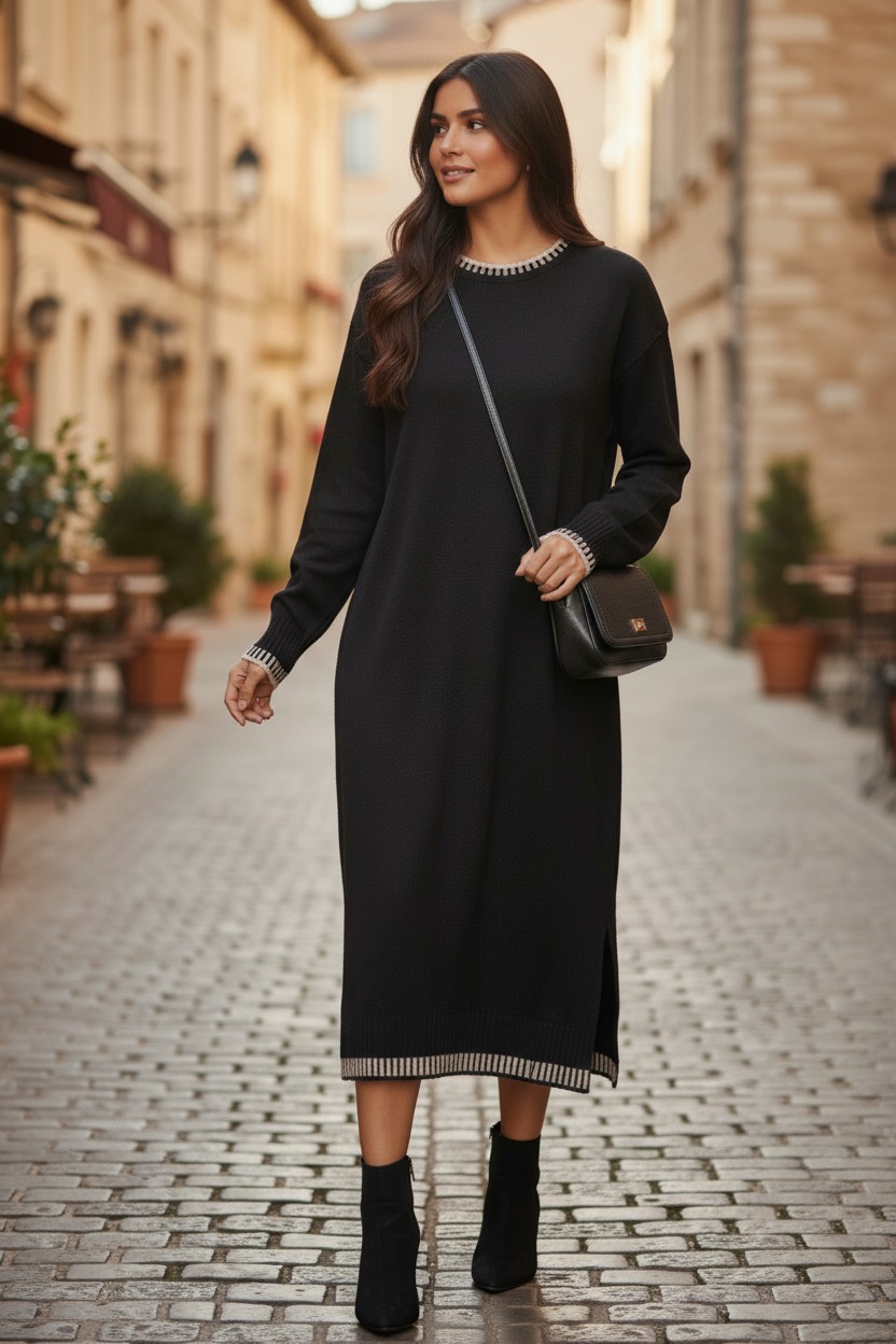 Womens Girls Avery contrast trim knit jumper Midi Lenght - Image 2