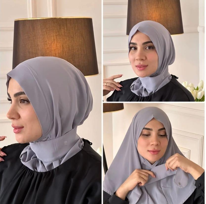 Women's Instant Hijab With Button Easy Wear work Gym Running Lycra Fabric - Image 2