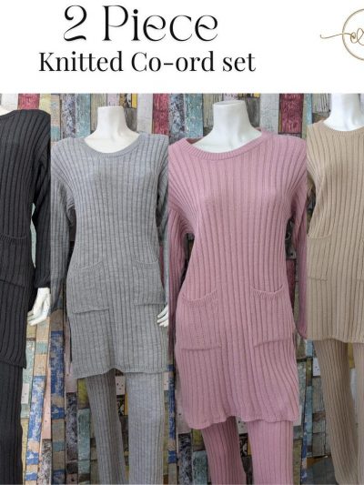New Ladies Knitted Co-Ord Set with 2 front pockets ,Small, Medium, Large Winter,  Black, Grey, Dusty Pink And Grey Casual Wear