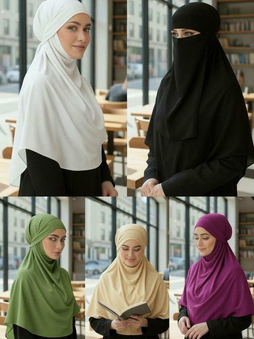 Women's Girls Turkish Tie Back Hijab/Niqab Shoulder Length Lycra Fabric Stretchy