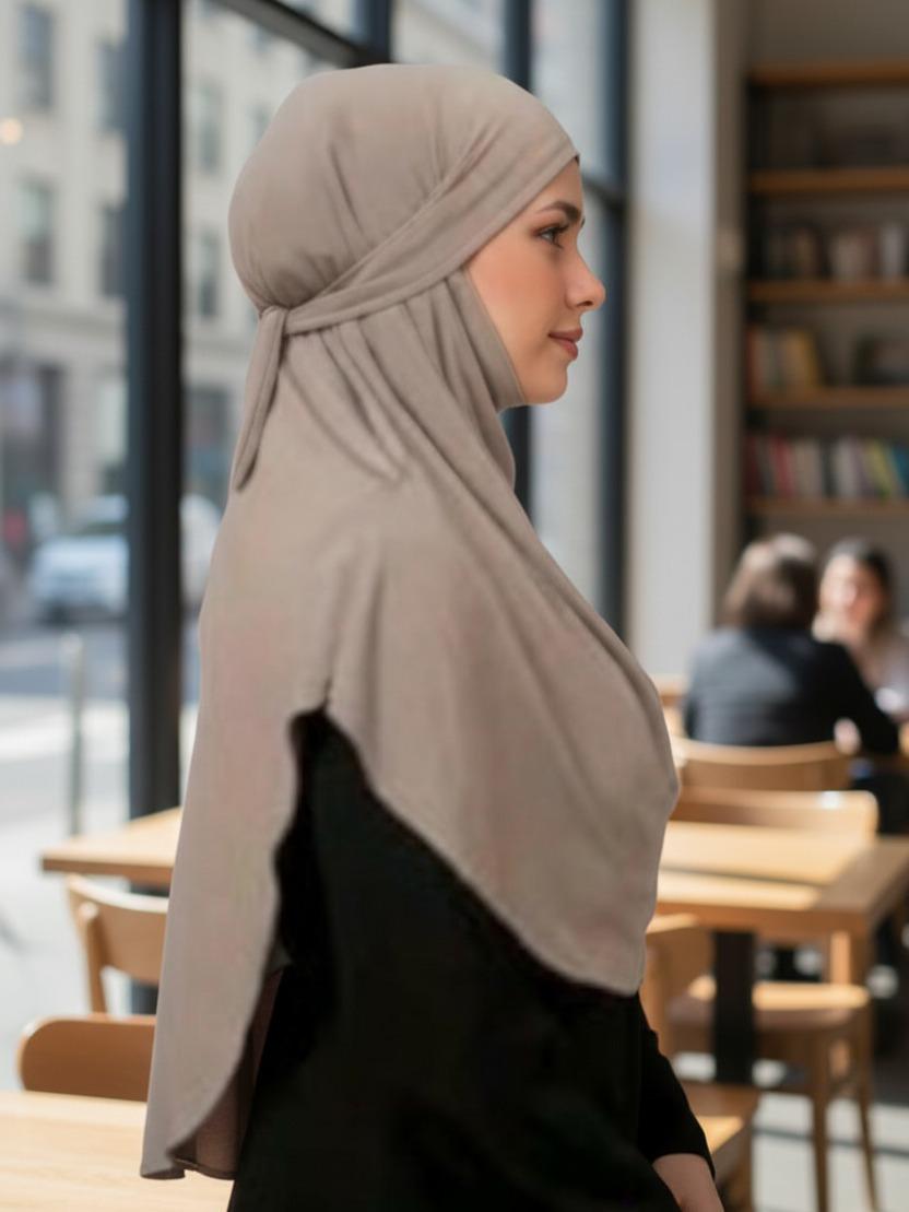 Women's Girls Turkish Tie Back Hijab/Niqab Shoulder Length Lycra Fabric Stretchy - Image 5