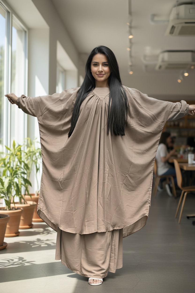 Juwayriya Jilbab Abaya Butterfly Abaya- Two Piece Set Jilbab With Skirt - Image 3