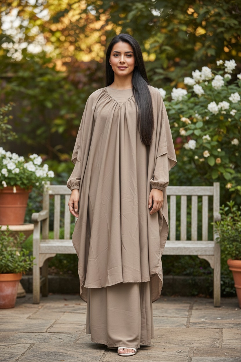 Juwayriya Jilbab Abaya Butterfly Abaya- Two Piece Set Jilbab With Skirt