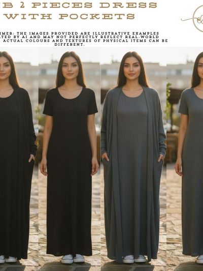 Elegant Women's 2-Piece Maxi Rib Dress,Inner Slip Gown with Pockets