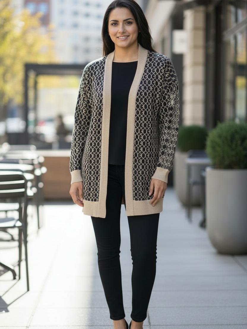 Womens RI Jacquard Pattern Stylish Cardigan Open Front Knitwear - Image 7