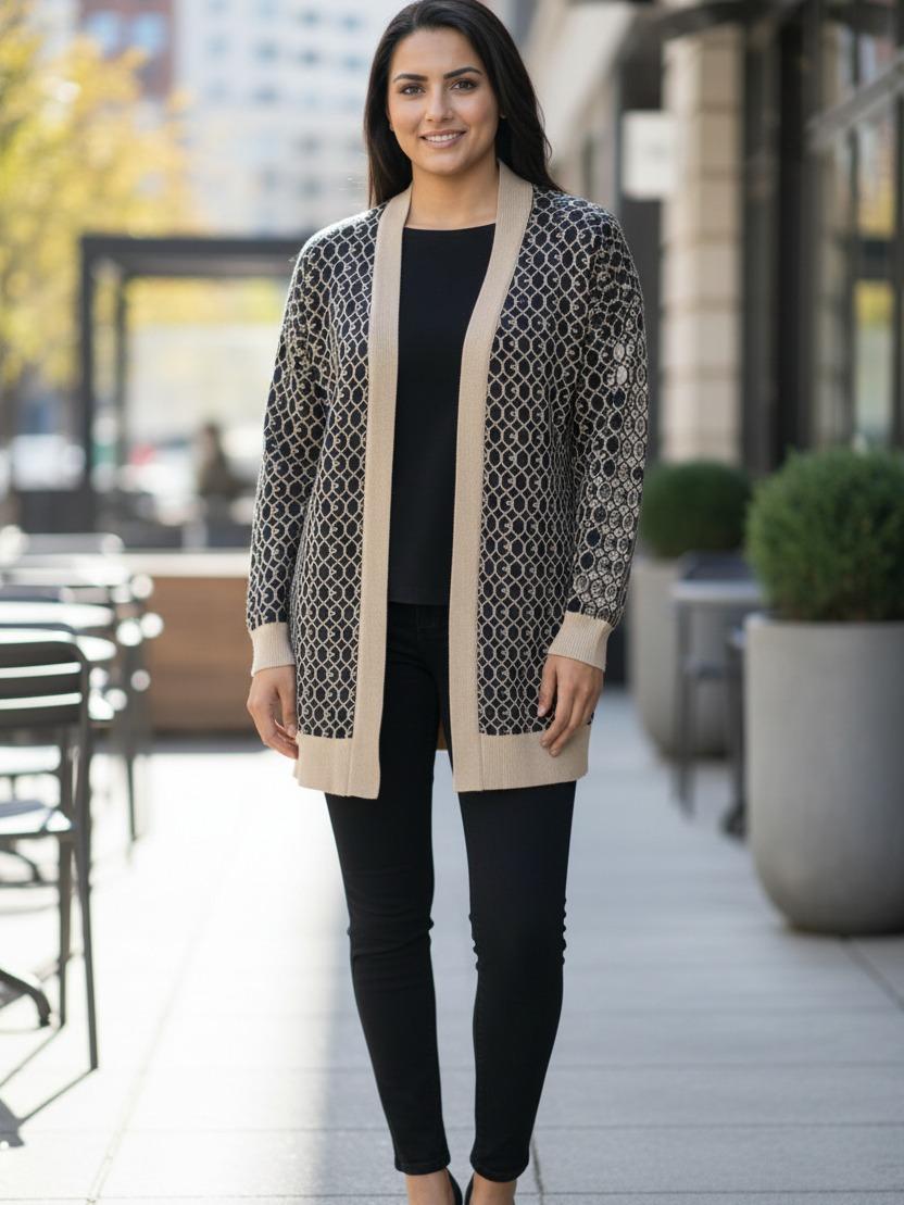 Womens RI Jacquard Pattern Stylish Cardigan Open Front Knitwear - Image 9