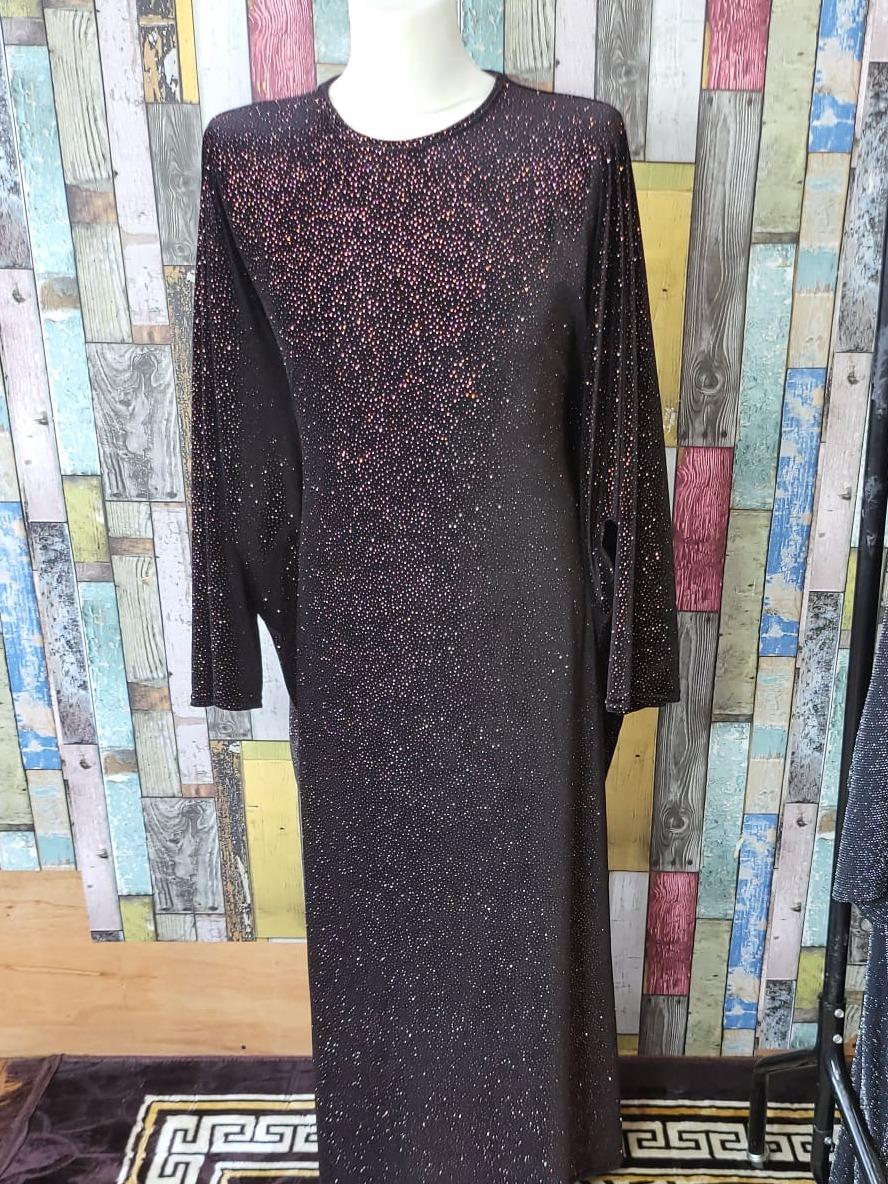 New Womens Girls Stylish Fancy Summer Kaftan One Size Fit UK 10-24 Inside Belt Shiny Sparkly Marron Gold Silver Casual Dress,54" Long. - Image 3