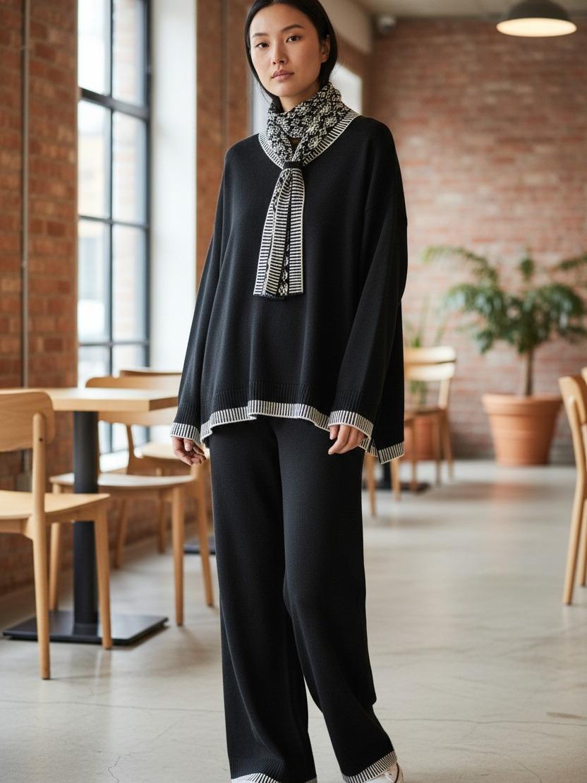 Stylish Soft Winter Co-Ord With Scarfs,Plus Sizes, Acylic,Knitted,2025, Womenswear Elegant Chic Love Outerwear - Image 2