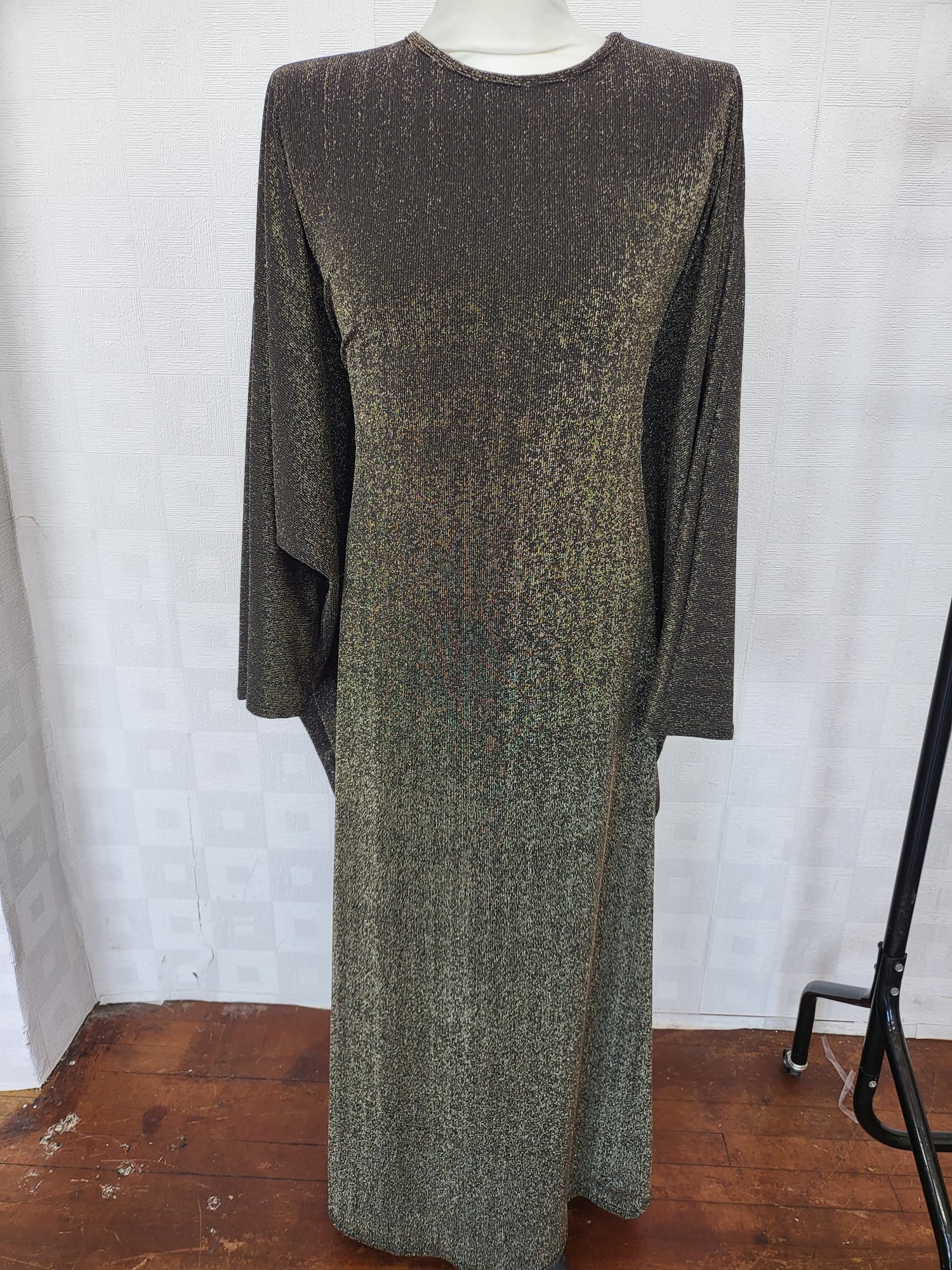 New Womens Girls Stylish Fancy Summer Kaftan One Size Fit UK 10-24 Inside Belt Shiny Sparkly Marron Gold Silver Casual Dress,54" Long. - Image 4
