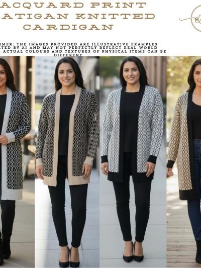 Womens RI Jacquard Pattern Stylish Cardigan Open Front Knitwear