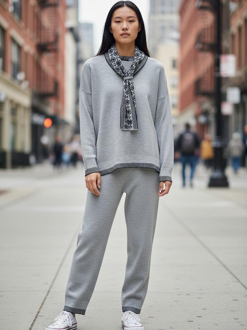 Stylish Soft Winter Co-Ord With Scarfs,Plus Sizes, Acylic,Knitted,2025, Womenswear Elegant Chic Love Outerwear - Image 4