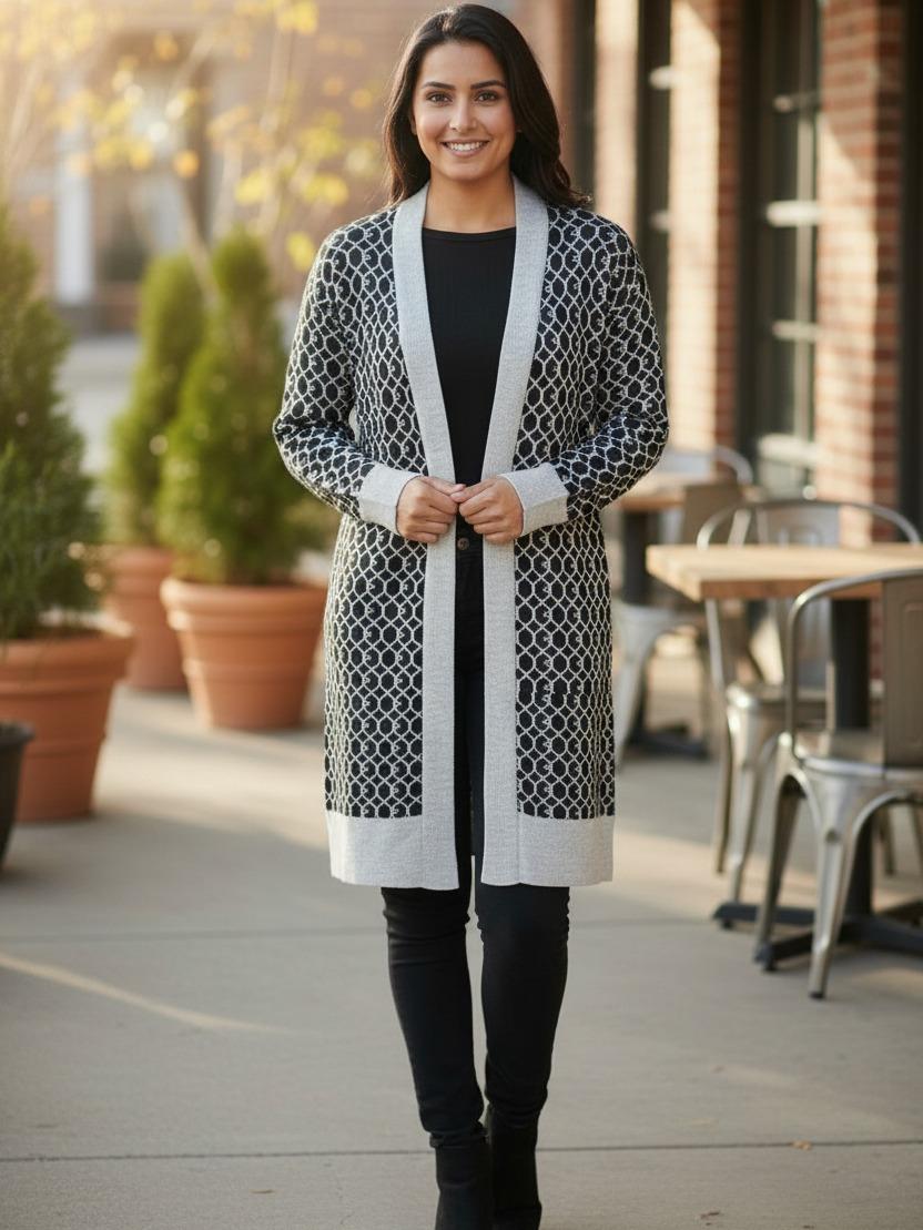 Womens RI Jacquard Pattern Stylish Cardigan Open Front Knitwear - Image 8