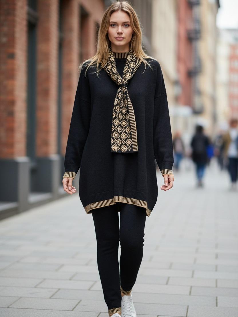 Stylish Soft Winter Co-Ord With Scarfs,Plus Sizes, Acylic,Knitted,2025, Womenswear Elegant Chic Love Outerwear - Image 6