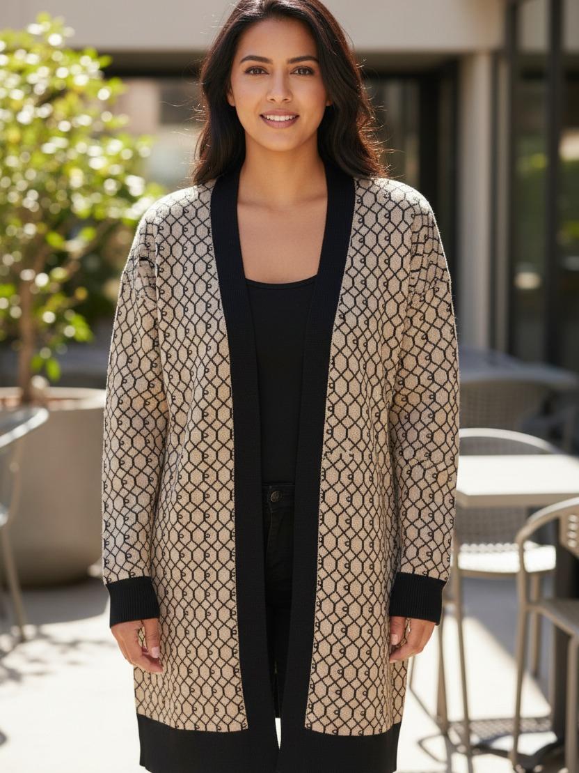 Womens RI Jacquard Pattern Stylish Cardigan Open Front Knitwear - Image 4